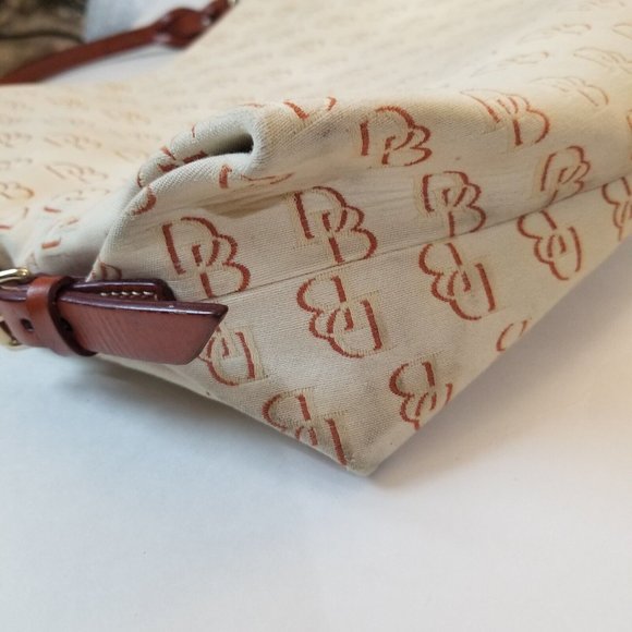 Dooney & Bourke Signature DB Logo Cream Canvas Braided Leather Shoulder Handbag - Picture 11 of 13